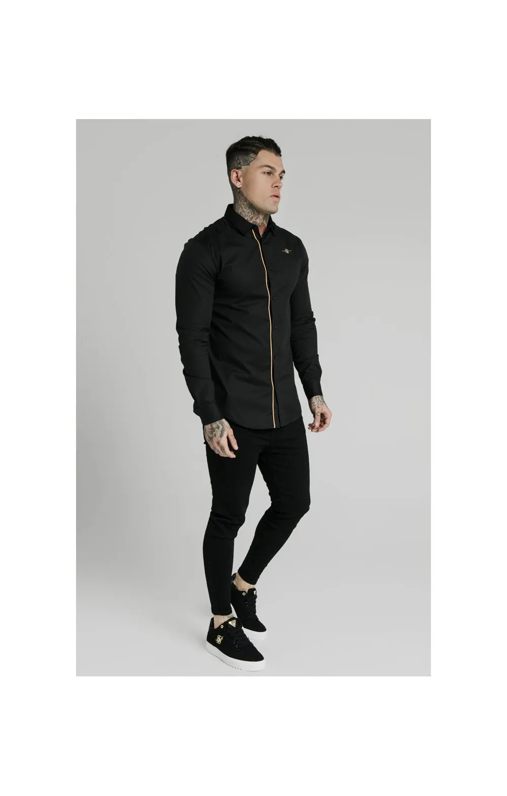 SikSilk L/S Fade Piping Shirt - Black & Gold sold by Siksilk product image thumbnail 3