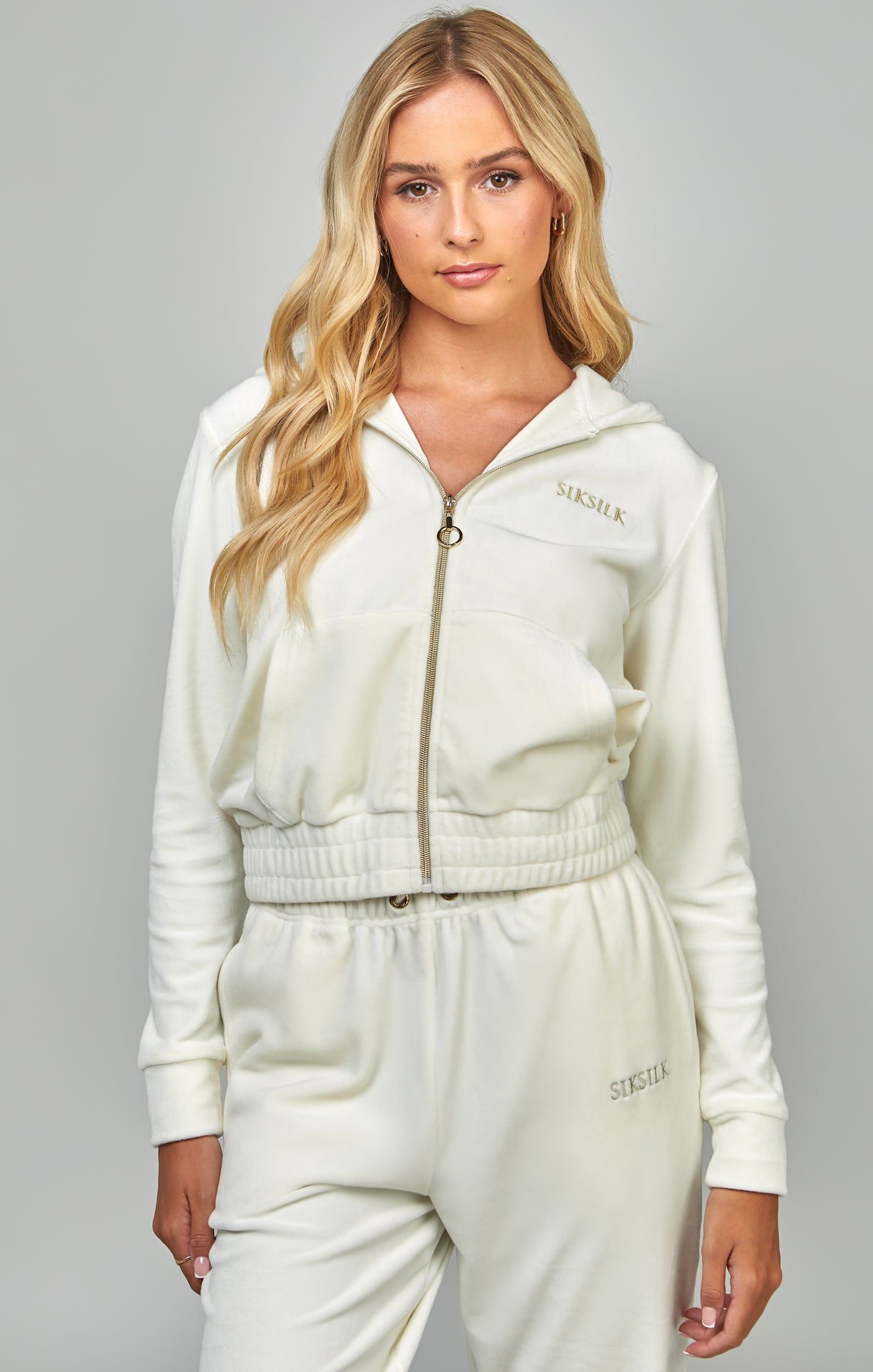 Ecru Velour Track Top sold by Siksilk