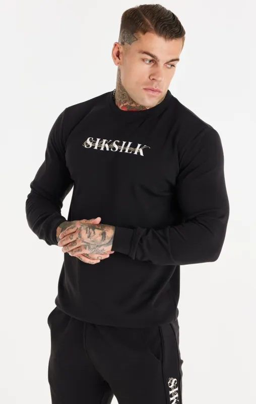SikSilk Dual Script Logo Crew Sweater - Black sold by Siksilk
