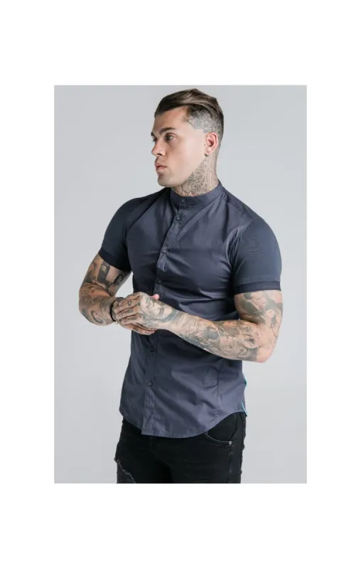 Navy S/S Fade Piping Grandad Shirt sold by Siksilk