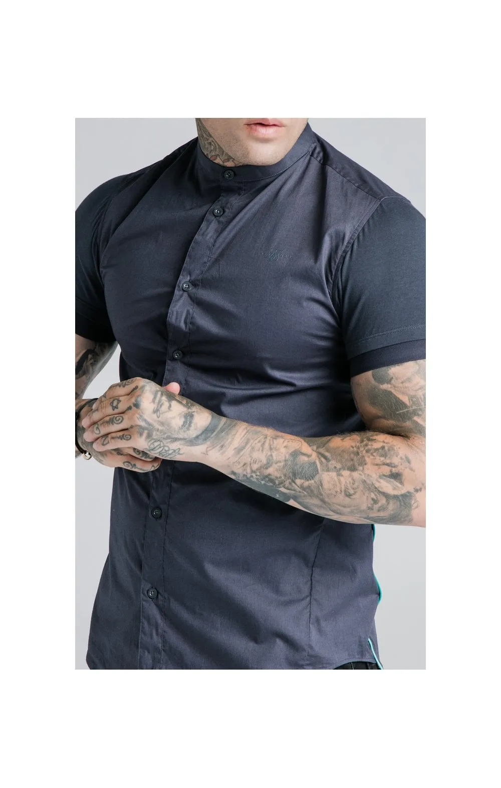 Navy S/S Fade Piping Grandad Shirt sold by Siksilk product image thumbnail 2