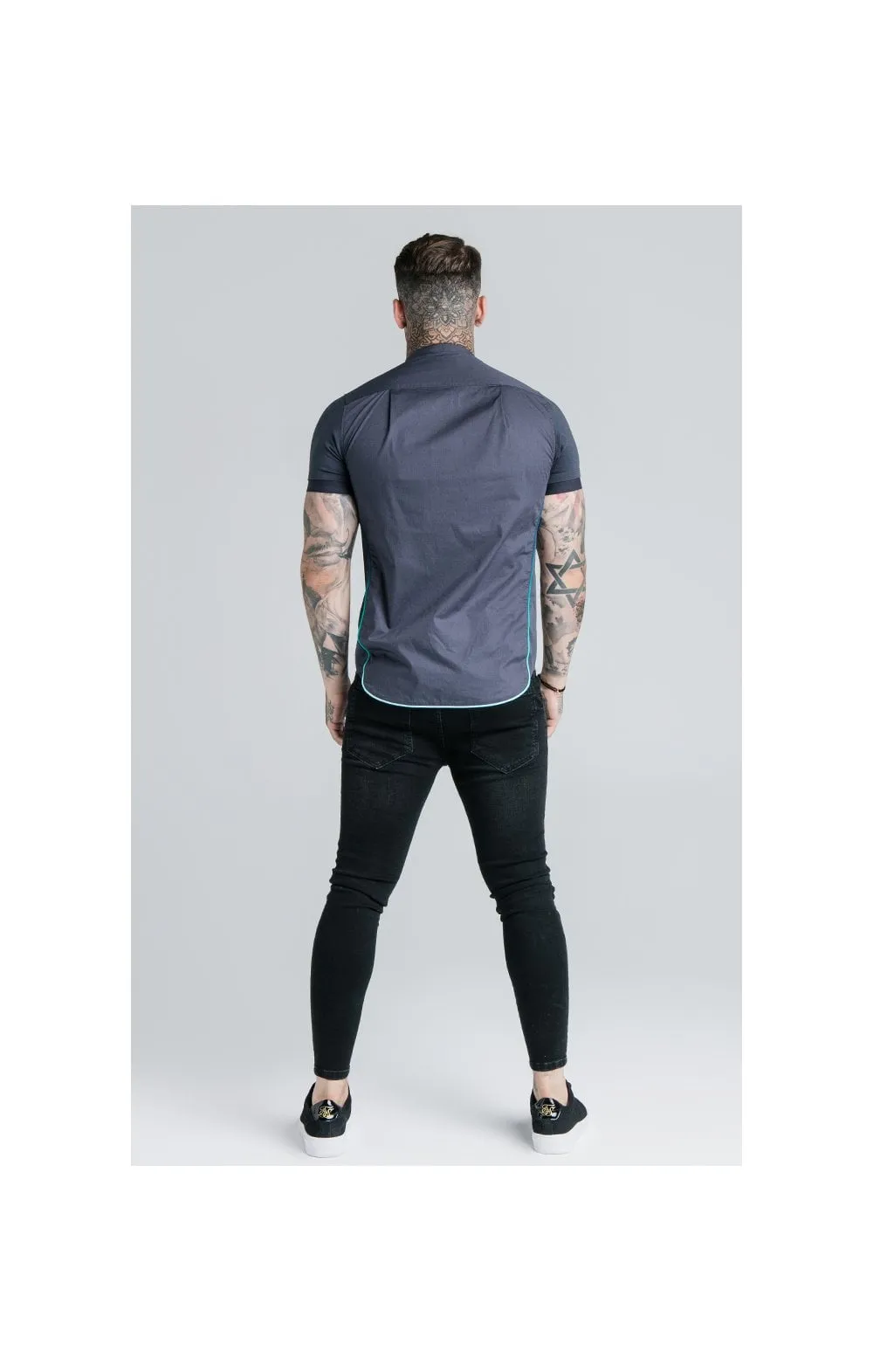 Navy S/S Fade Piping Grandad Shirt sold by Siksilk product image thumbnail 3