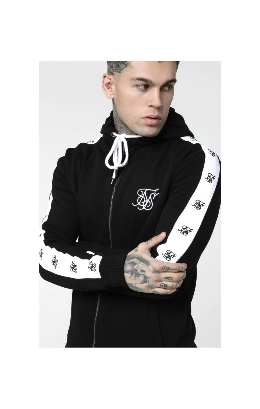 SikSilk Inset Zip Through Hoodie - Black & White sold by Siksilk