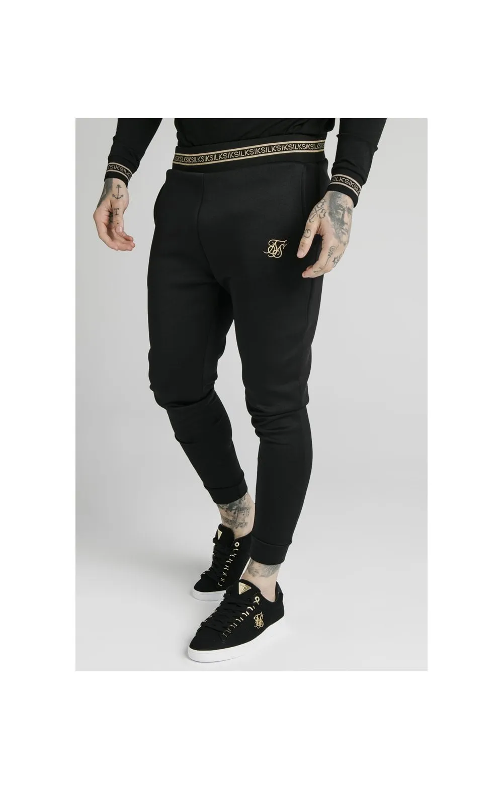 SikSilk Element Muscle Fit Cuff Joggers - Black & Gold sold by Siksilk