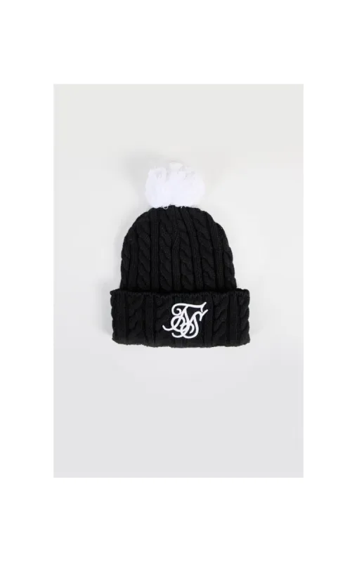 SikSilk Cable Bobble Hat - Black & White sold by Siksilk