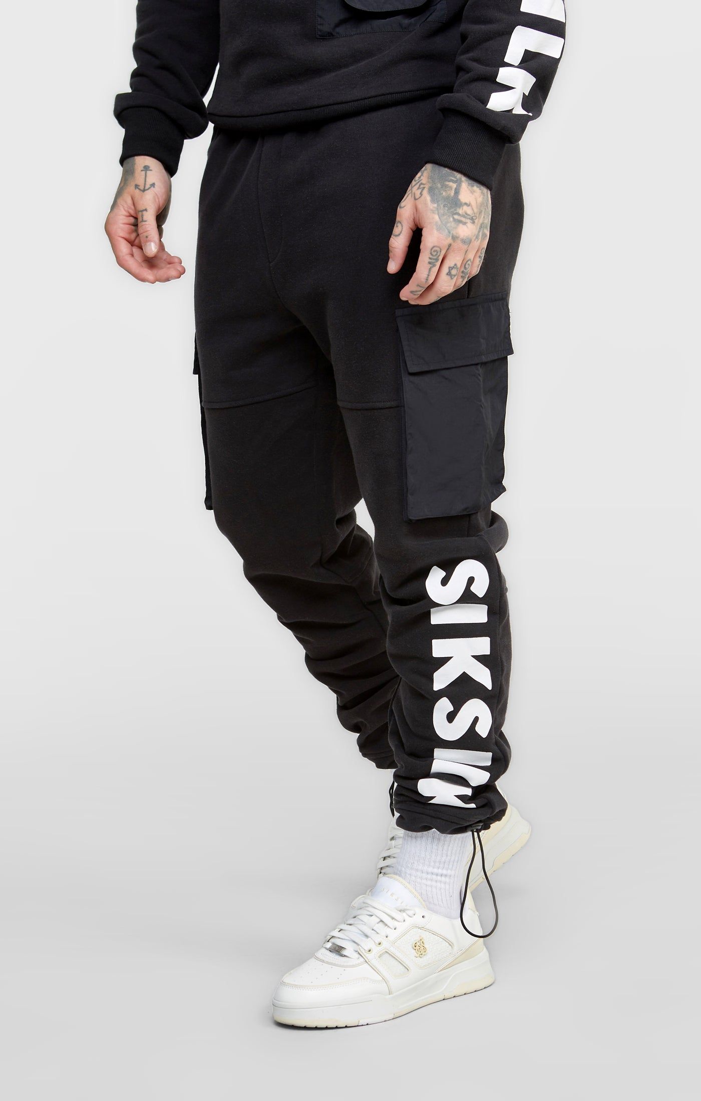 Black Contrast Pocket Cargo Pant sold by Siksilk