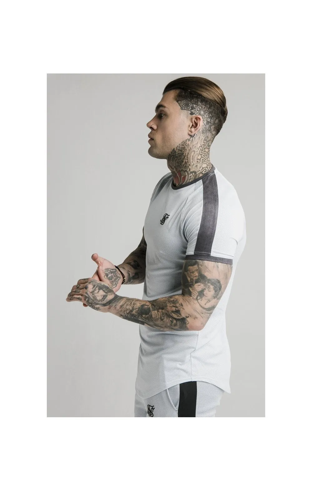 SikSilk S/S Panel Eyelet Tech Tee – Ice Grey sold by Siksilk