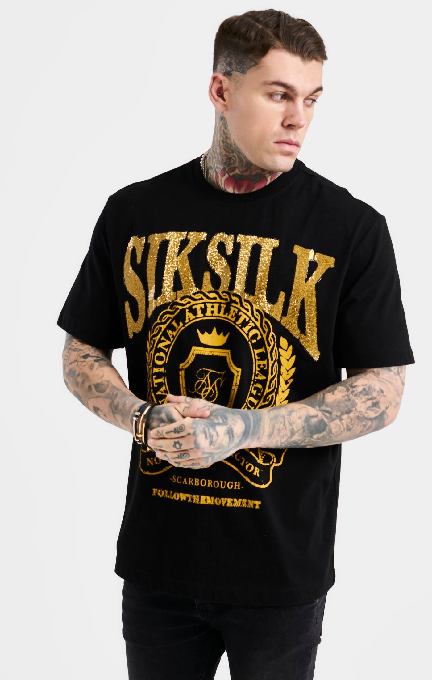SikSilk Oversized Rhinestone Varsity T-Shirt - Black & Gold sold by Siksilk product image thumbnail 6