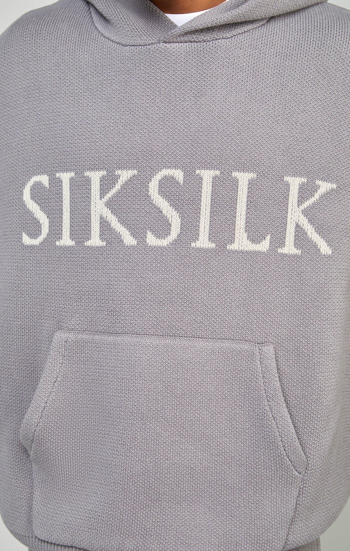 Grey Knitted Oversized Overhead Hoodie sold by Siksilk product image thumbnail 3