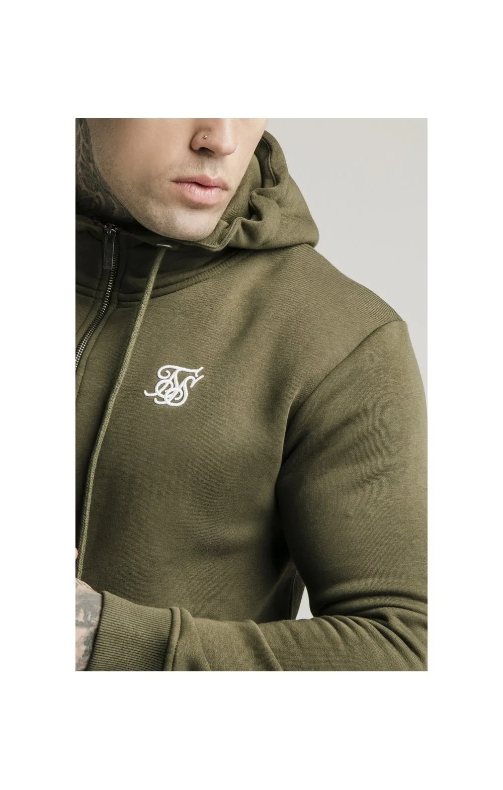 SikSilk Zip Through Funnel Neck Hoodie - Khaki sold by Siksilk product image thumbnail 3