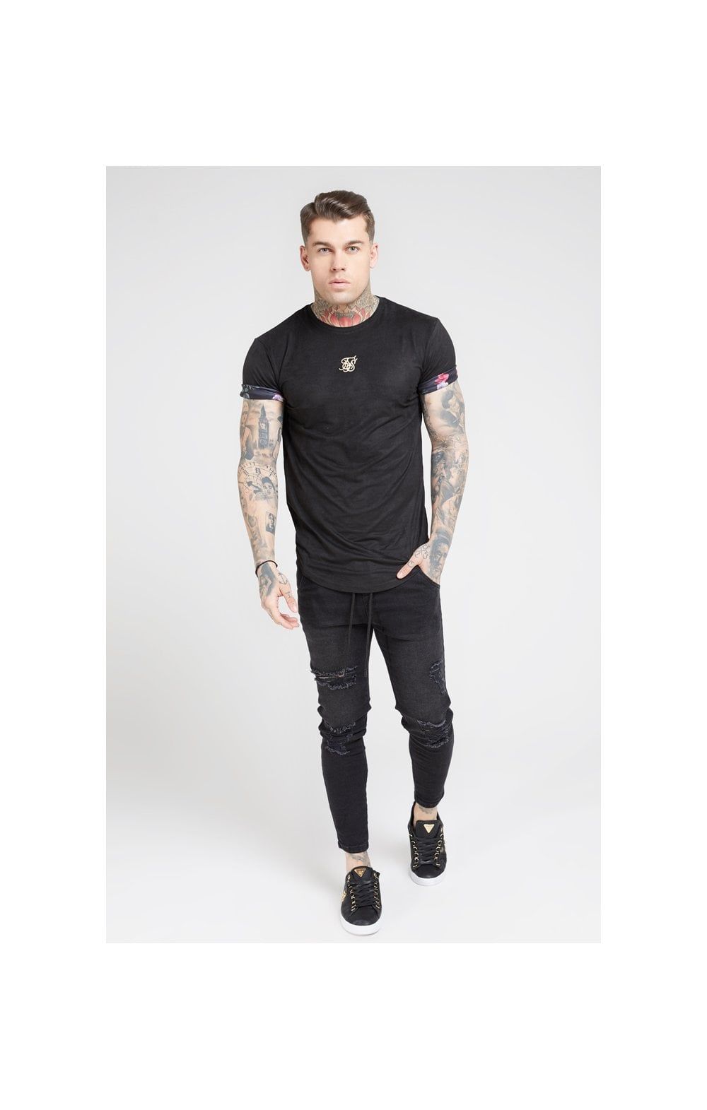 SikSilk S/S Roll Sleeve Tee – Black & Oil Paint sold by Siksilk product image thumbnail 3