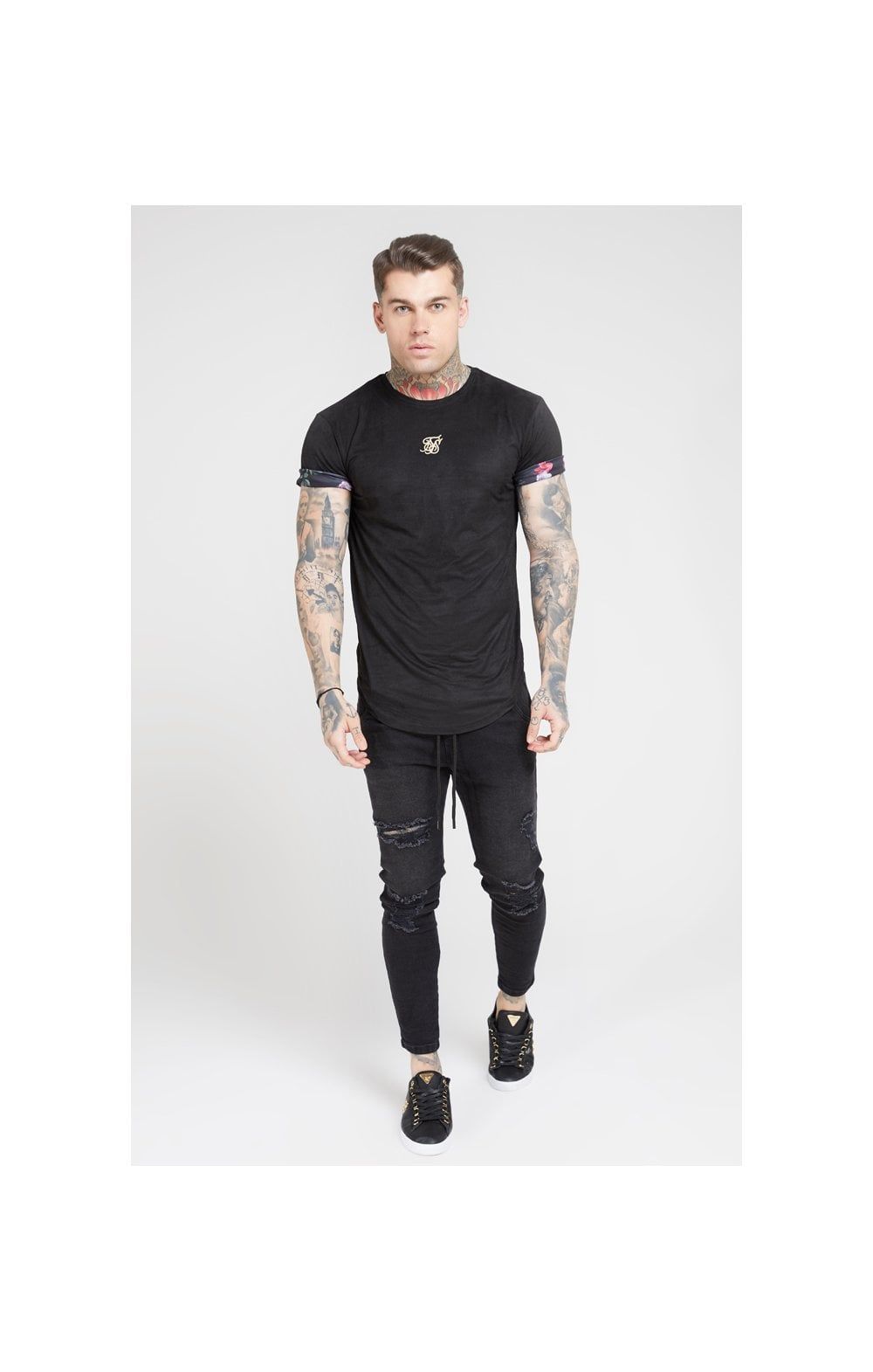 SikSilk S/S Roll Sleeve Tee – Black & Oil Paint sold by Siksilk product image thumbnail 4