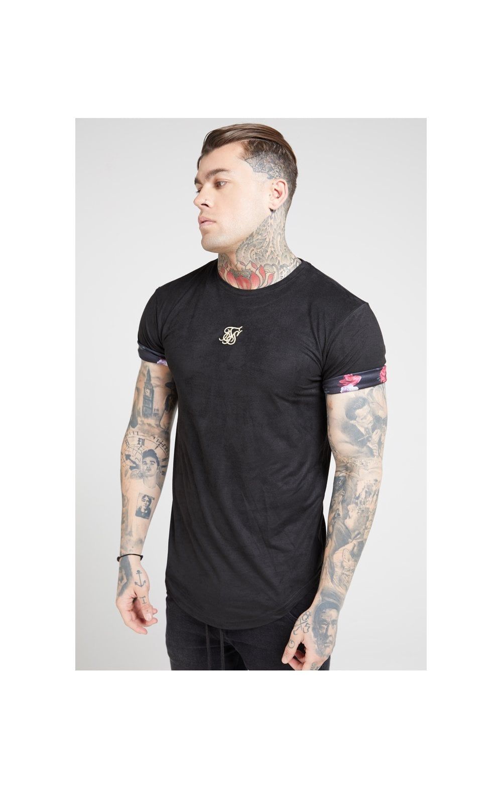 SikSilk S/S Roll Sleeve Tee – Black & Oil Paint sold by Siksilk