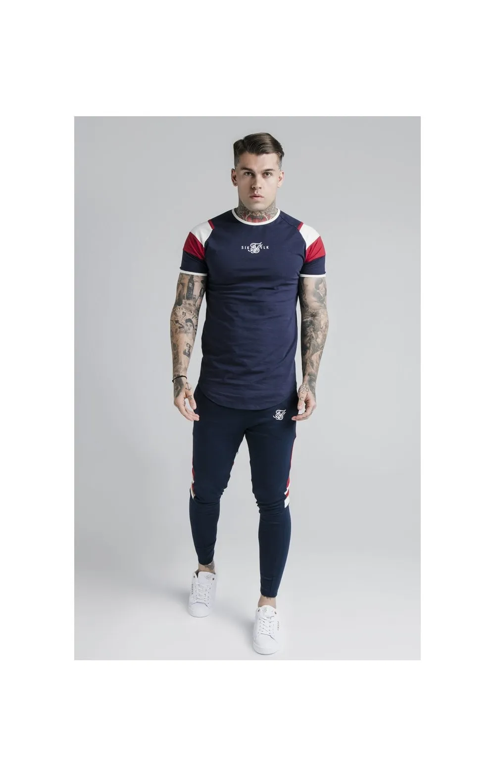 SikSilk Retro Panel Track Pants - Navy,Red & Off White sold by Siksilk product image thumbnail 3
