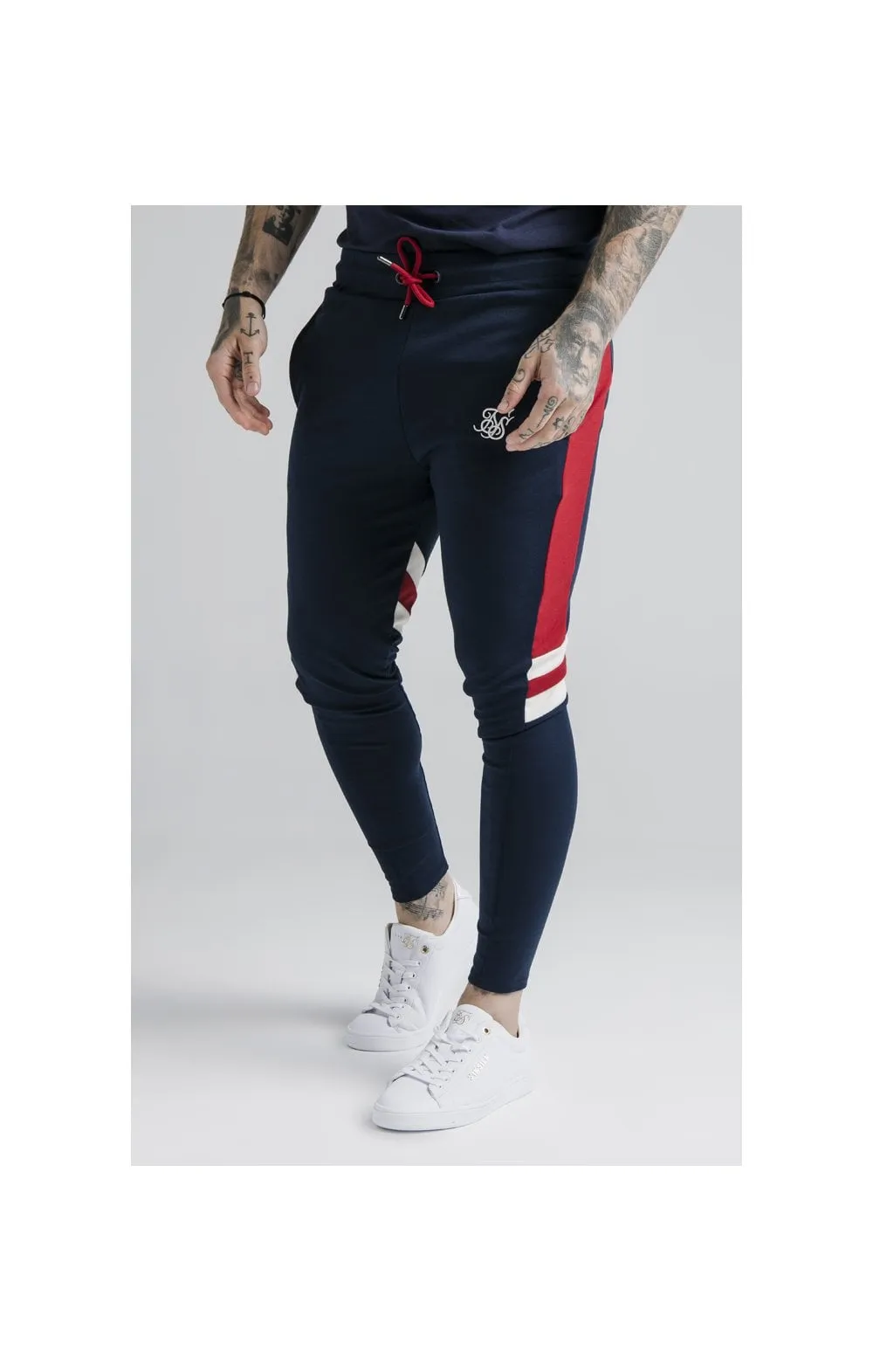 SikSilk Retro Panel Track Pants - Navy,Red & Off White sold by Siksilk
