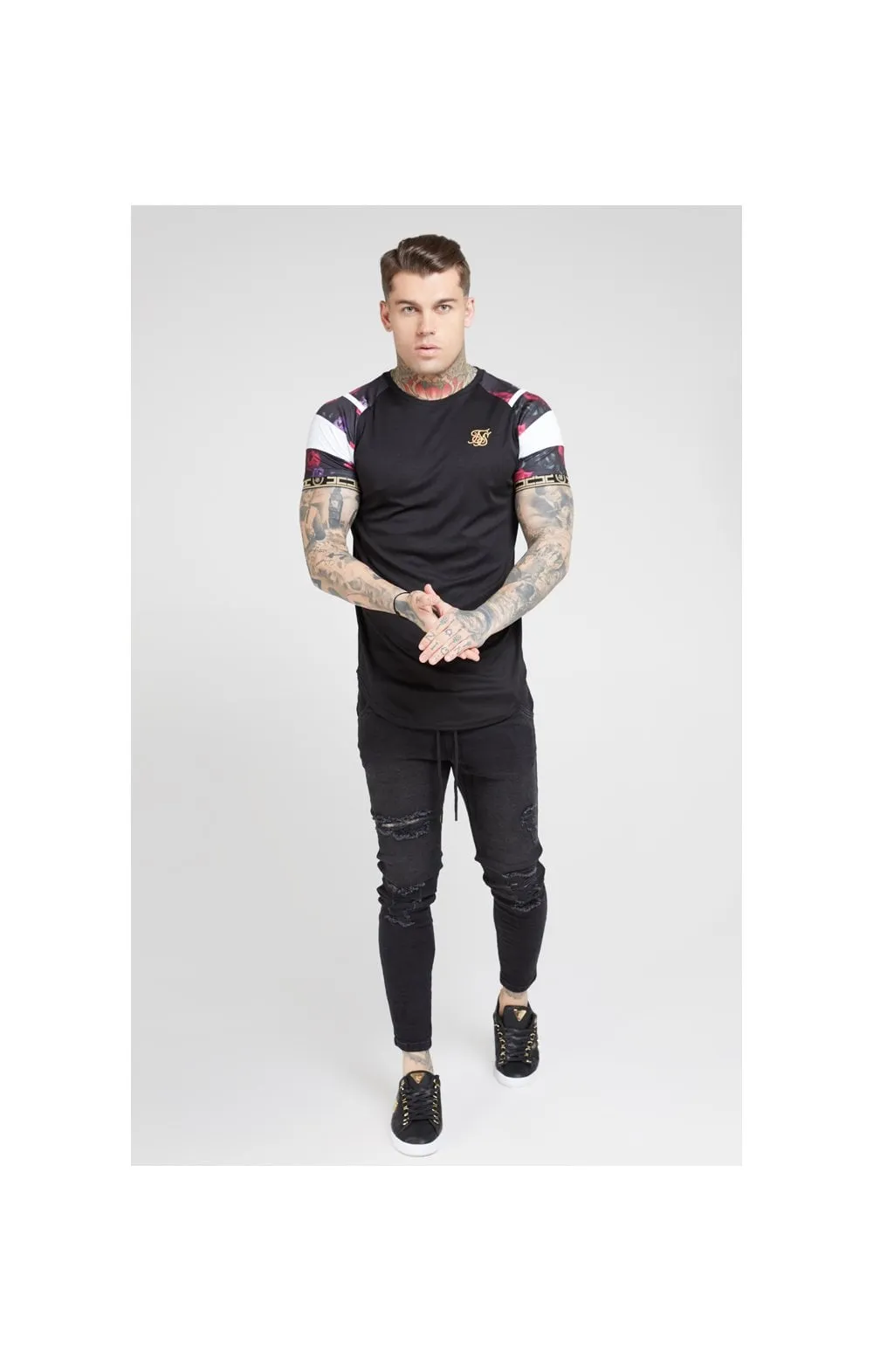 SikSilk S/S Raglan Sprint Tape Tee - Black & Oil Paint sold by Siksilk product image thumbnail 5