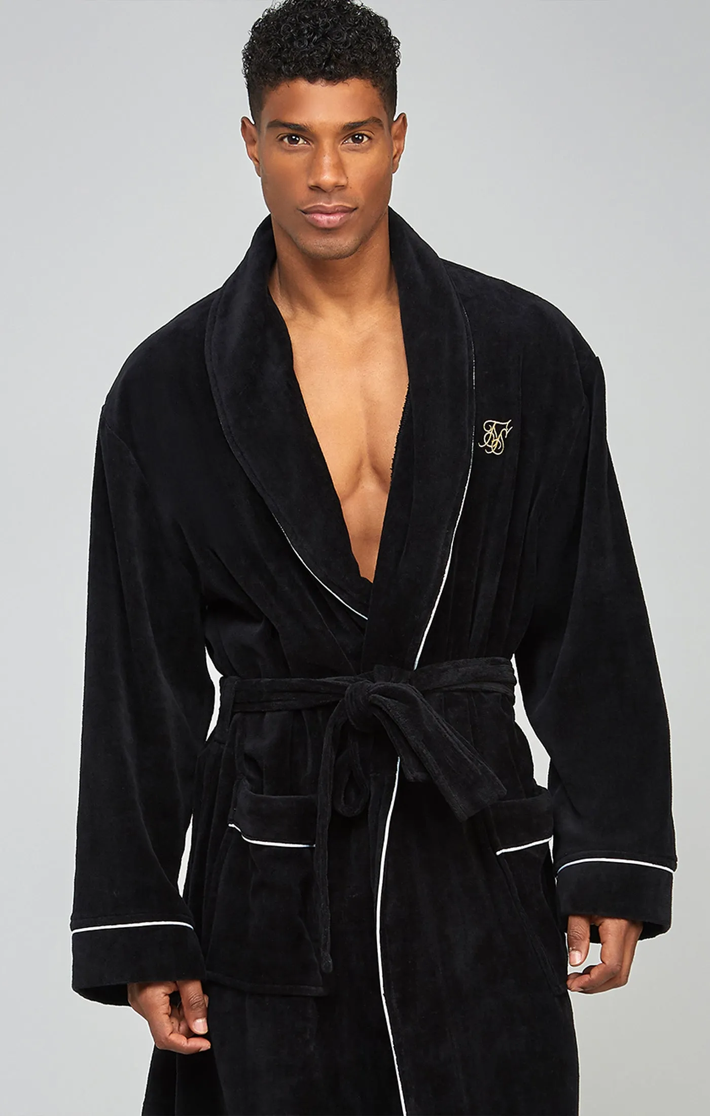 Black Embroidered Dressing Gown sold by Siksilk