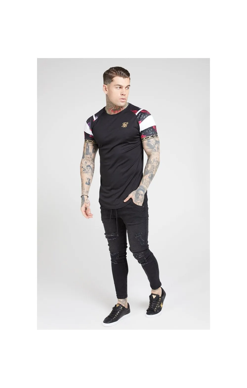 SikSilk S/S Raglan Sprint Tape Tee - Black & Oil Paint sold by Siksilk product image thumbnail 3