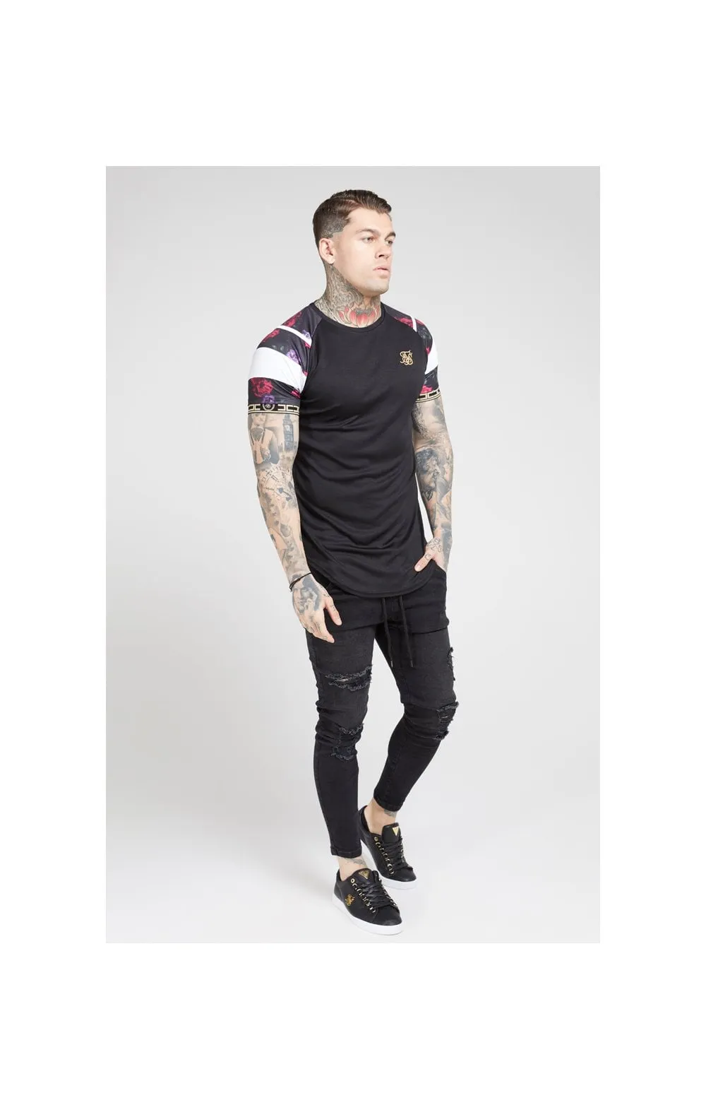 SikSilk S/S Raglan Sprint Tape Tee - Black & Oil Paint sold by Siksilk product image thumbnail 4