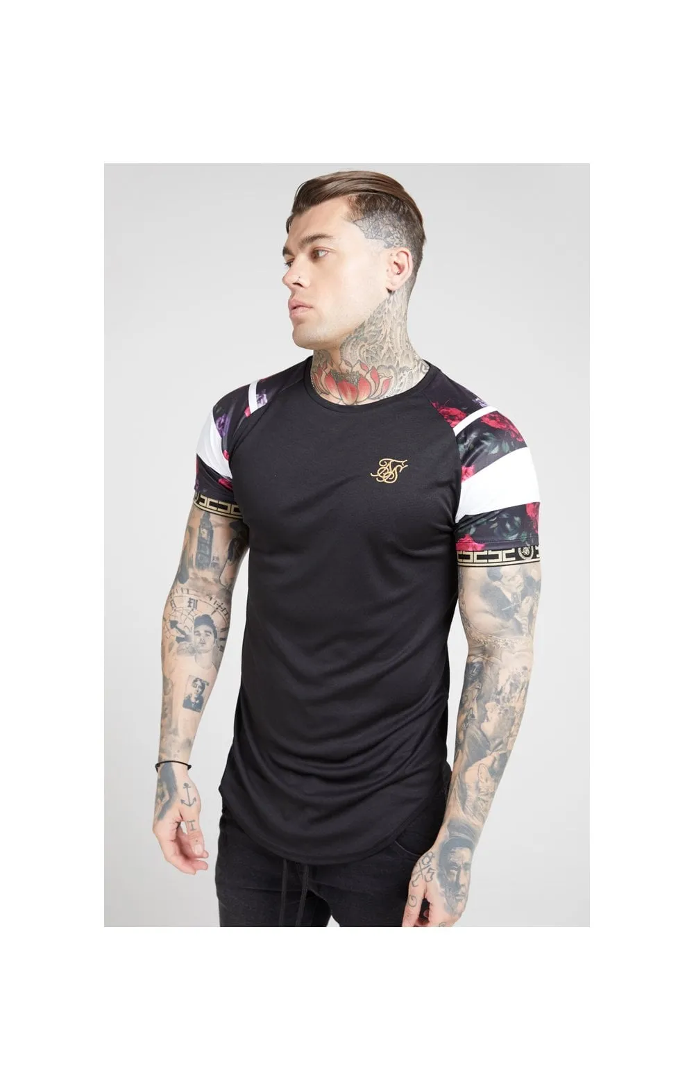 SikSilk S/S Raglan Sprint Tape Tee - Black & Oil Paint sold by Siksilk