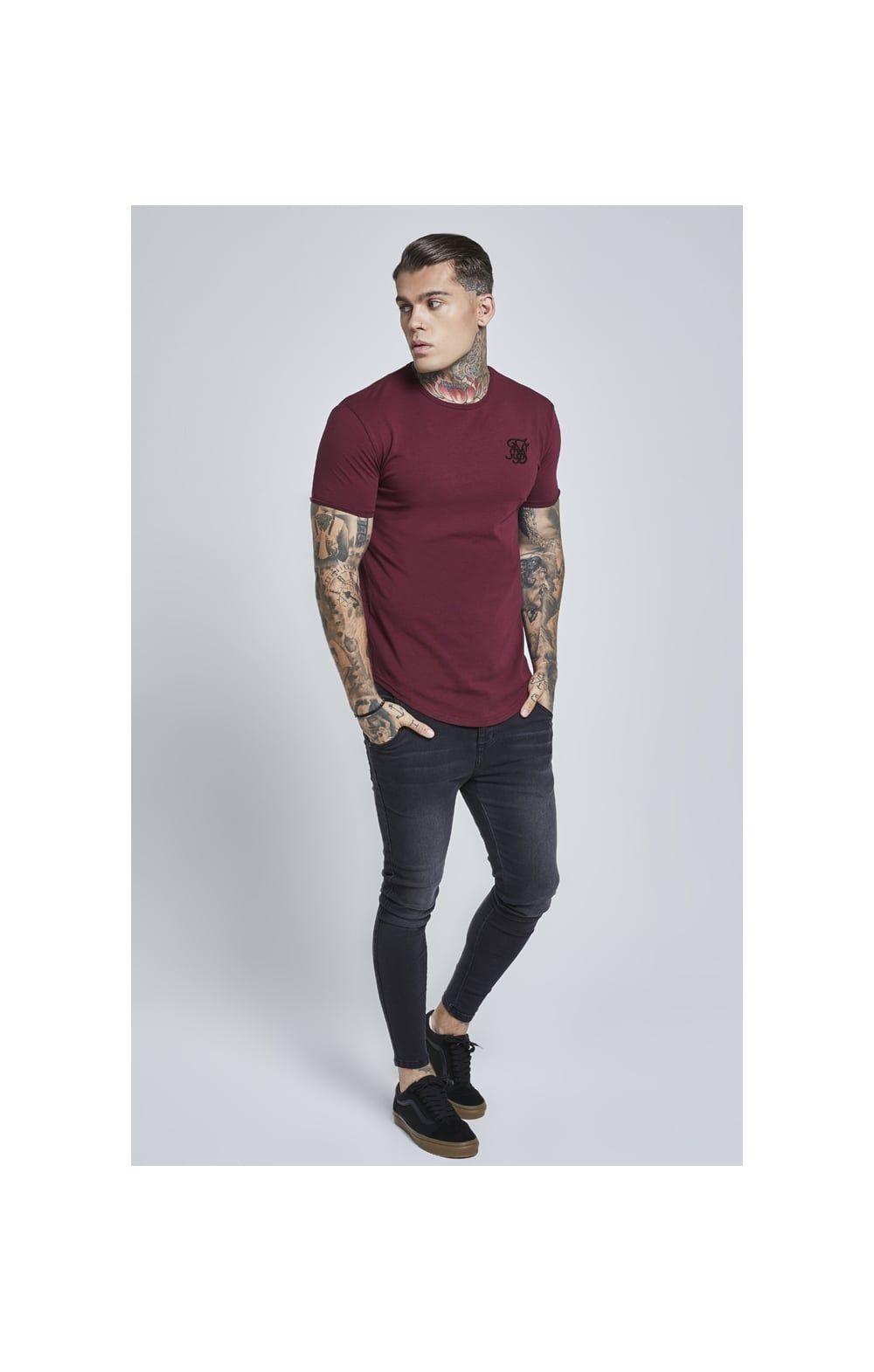 Burgundy Short Sleeve Muscle Fit T-Shirt sold by Siksilk product image thumbnail 3