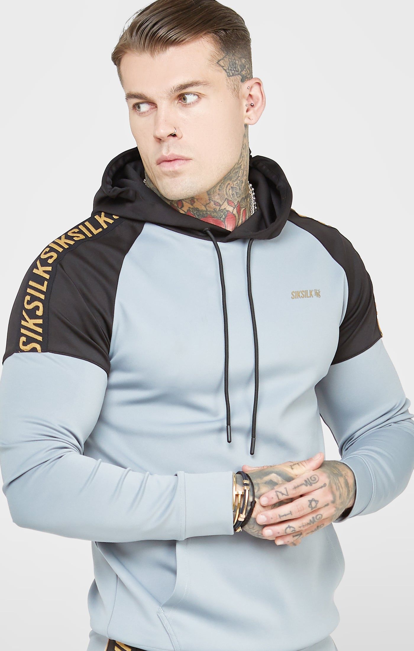 Grey Sports Panelled Overhead Hoodie sold by Siksilk