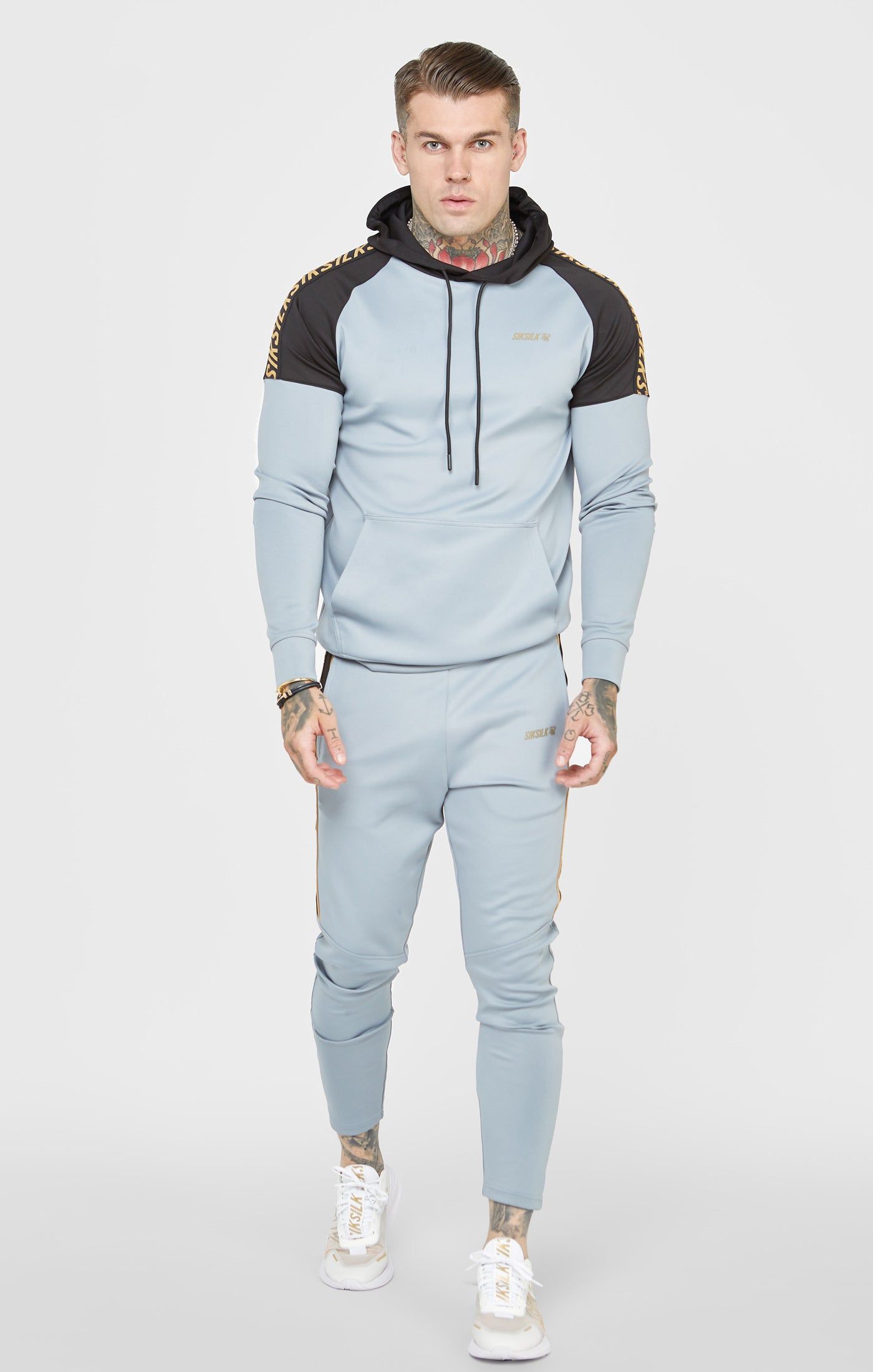 Grey Sports Panelled Overhead Hoodie sold by Siksilk product image thumbnail 3
