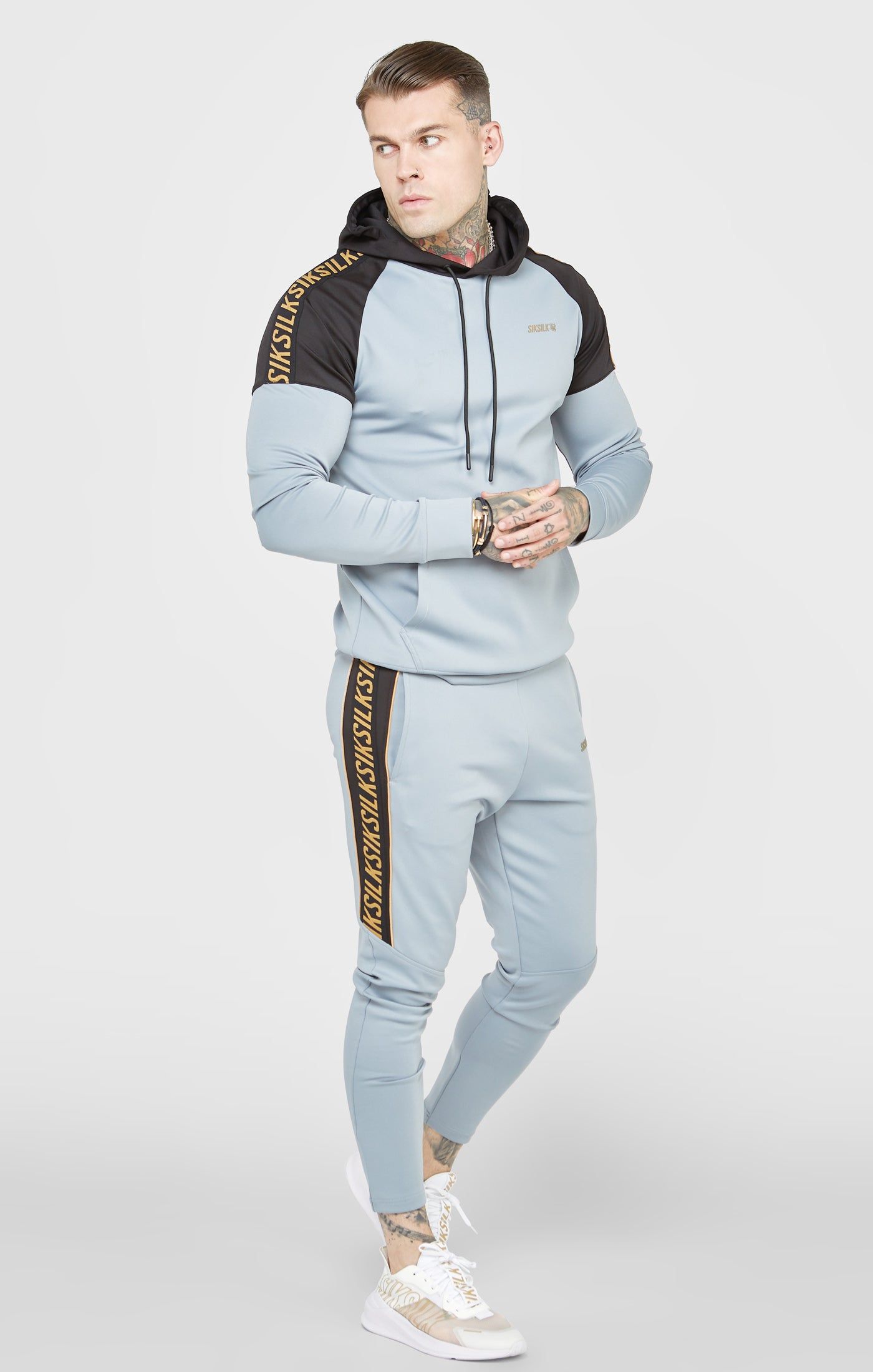 Grey Sports Panelled Overhead Hoodie sold by Siksilk product image thumbnail 4