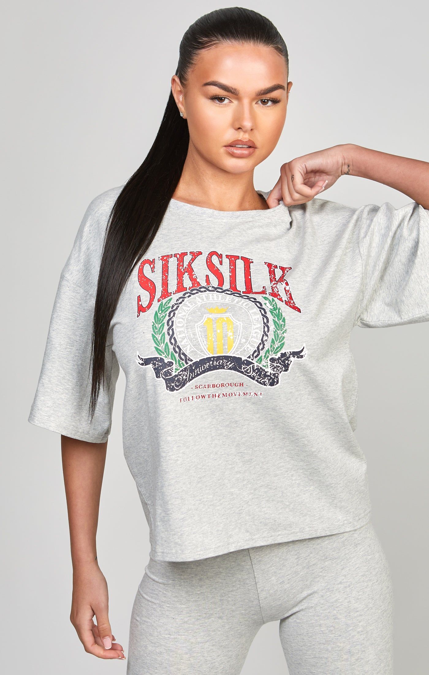 Grey Marl Varsity Crop T-Shirt sold by Siksilk