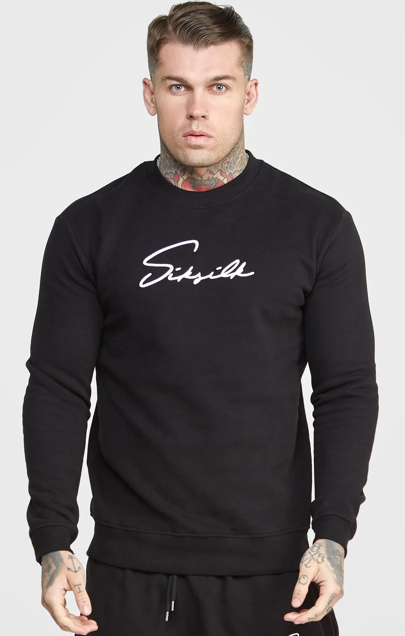 Black Script Embroidery Sweatshirt sold by Siksilk