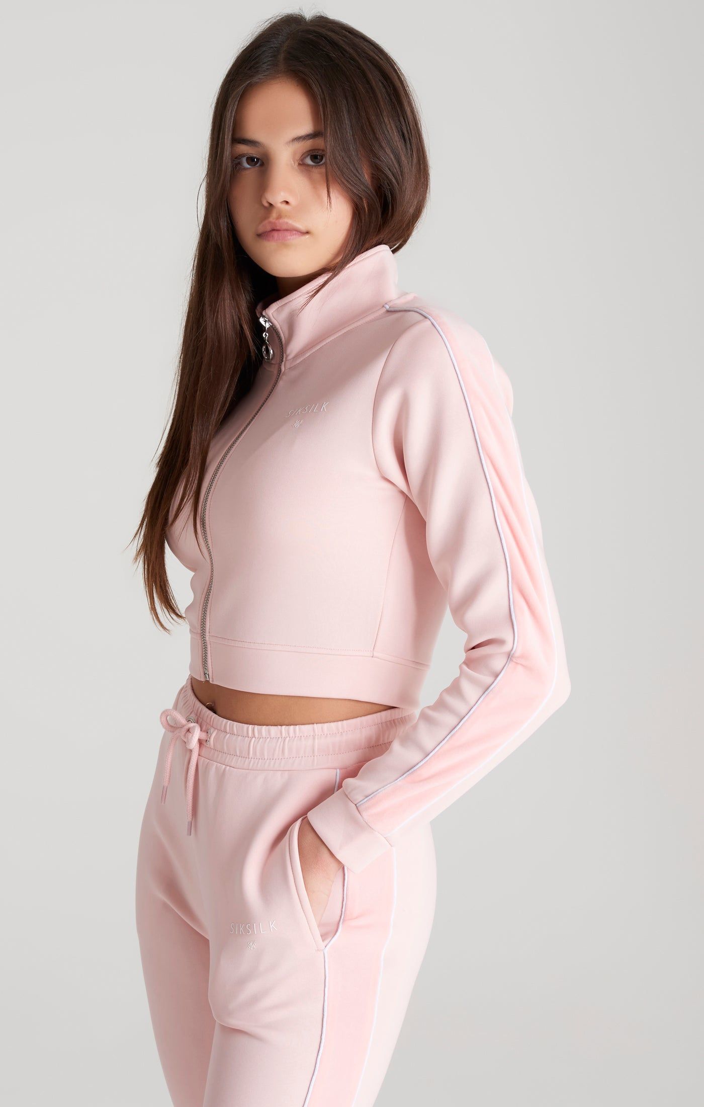 Girls Pink Velour Taped Track Jacket sold by Siksilk product image thumbnail 6