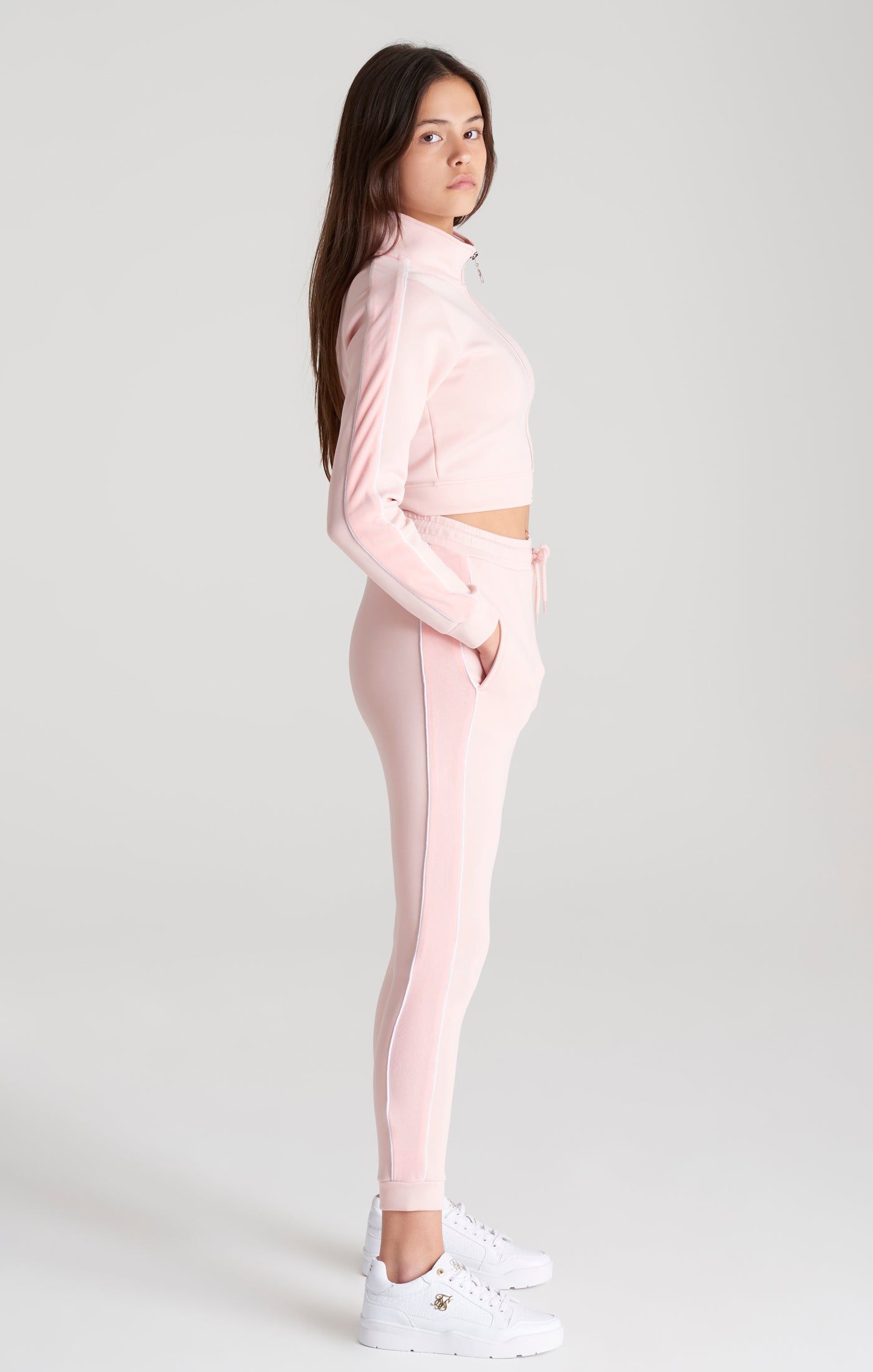 Girls Pink Velour Taped Track Jacket sold by Siksilk product image thumbnail 4