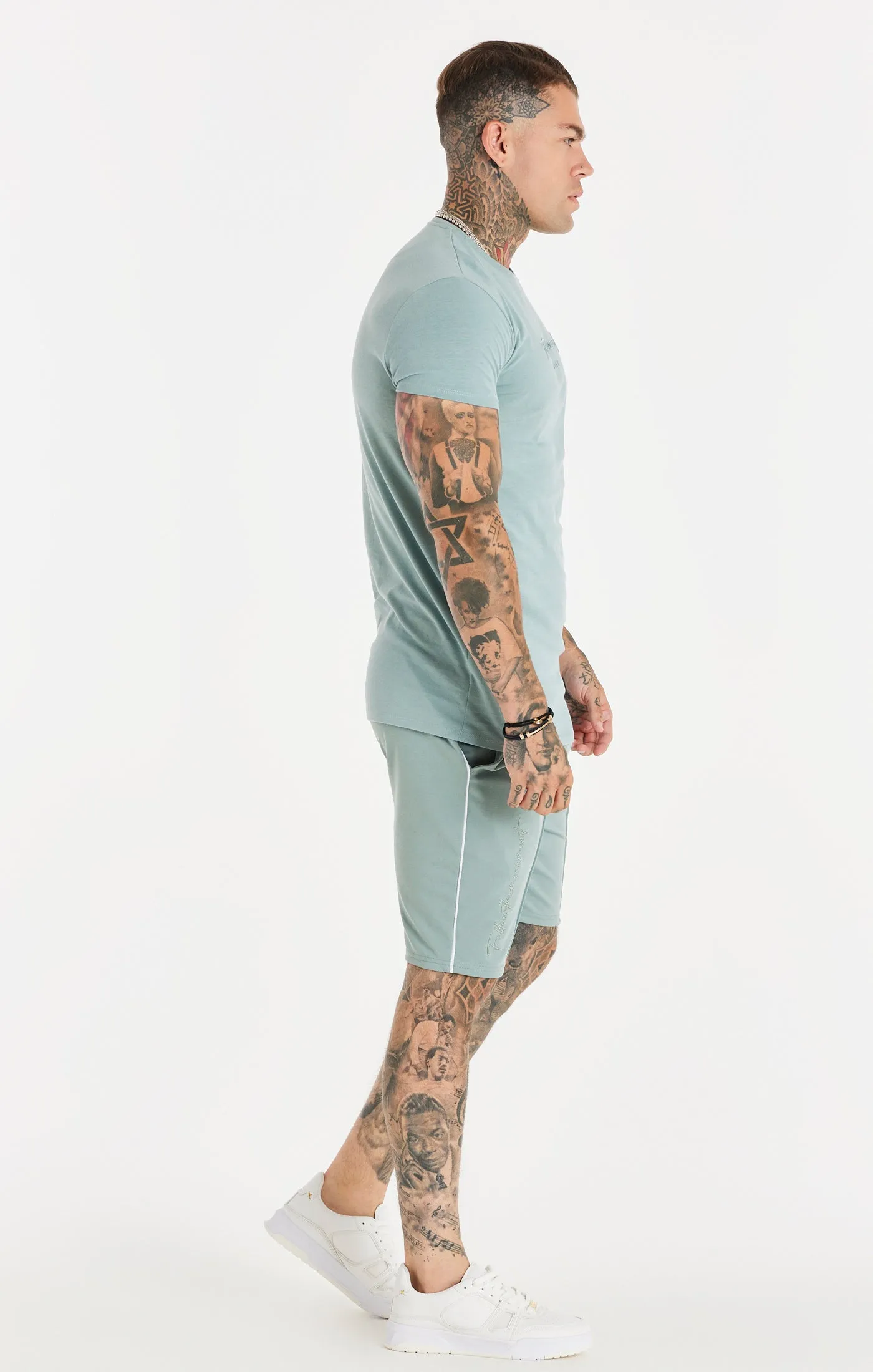Teal Script Embroidery Muscle Fit T-Shirt sold by Siksilk product image thumbnail 4