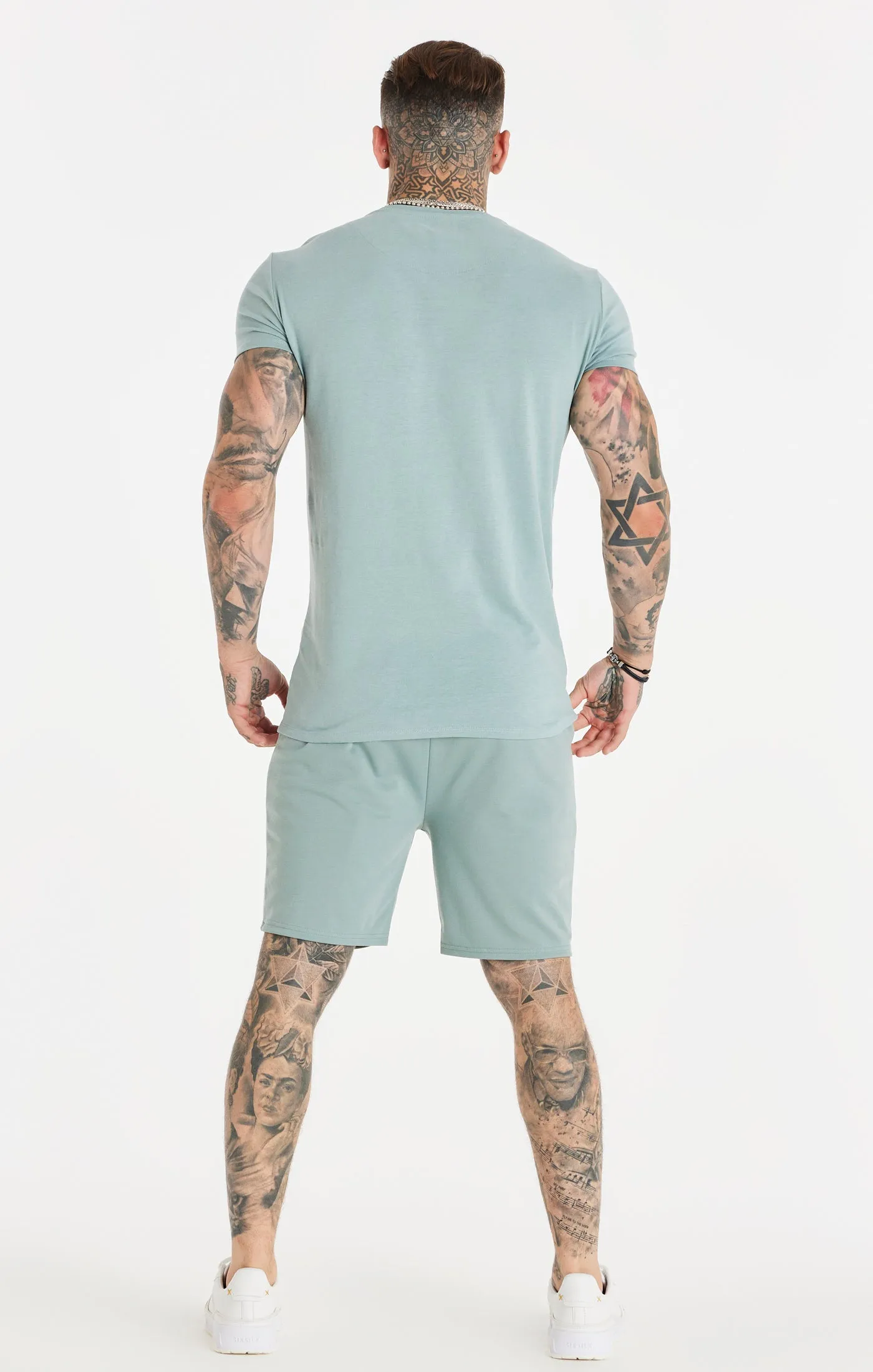 Teal Script Embroidery Muscle Fit T-Shirt sold by Siksilk product image thumbnail 5