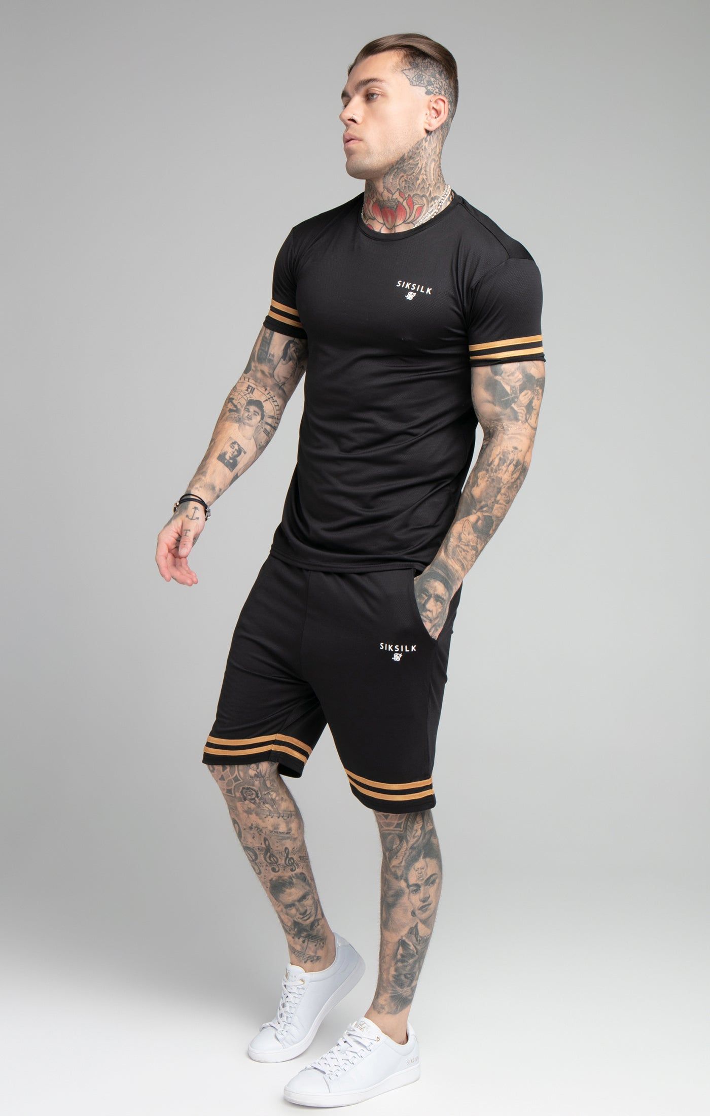 SikSilk S/S Mesh Bound Gym Tee - Black & Gold sold by Siksilk product image thumbnail 4