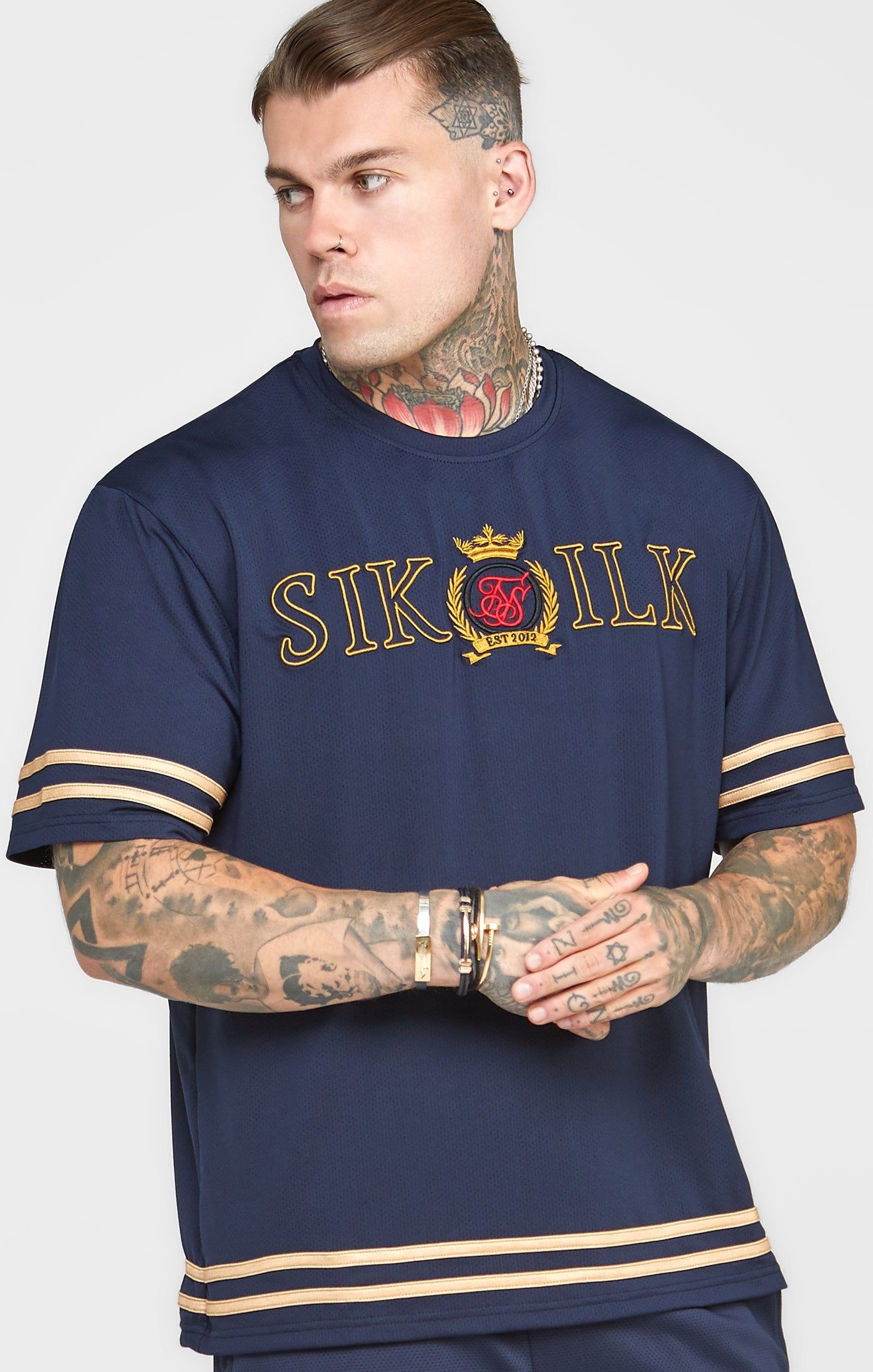 Navy Embroidery Relaxed Fit T-Shirt sold by Siksilk