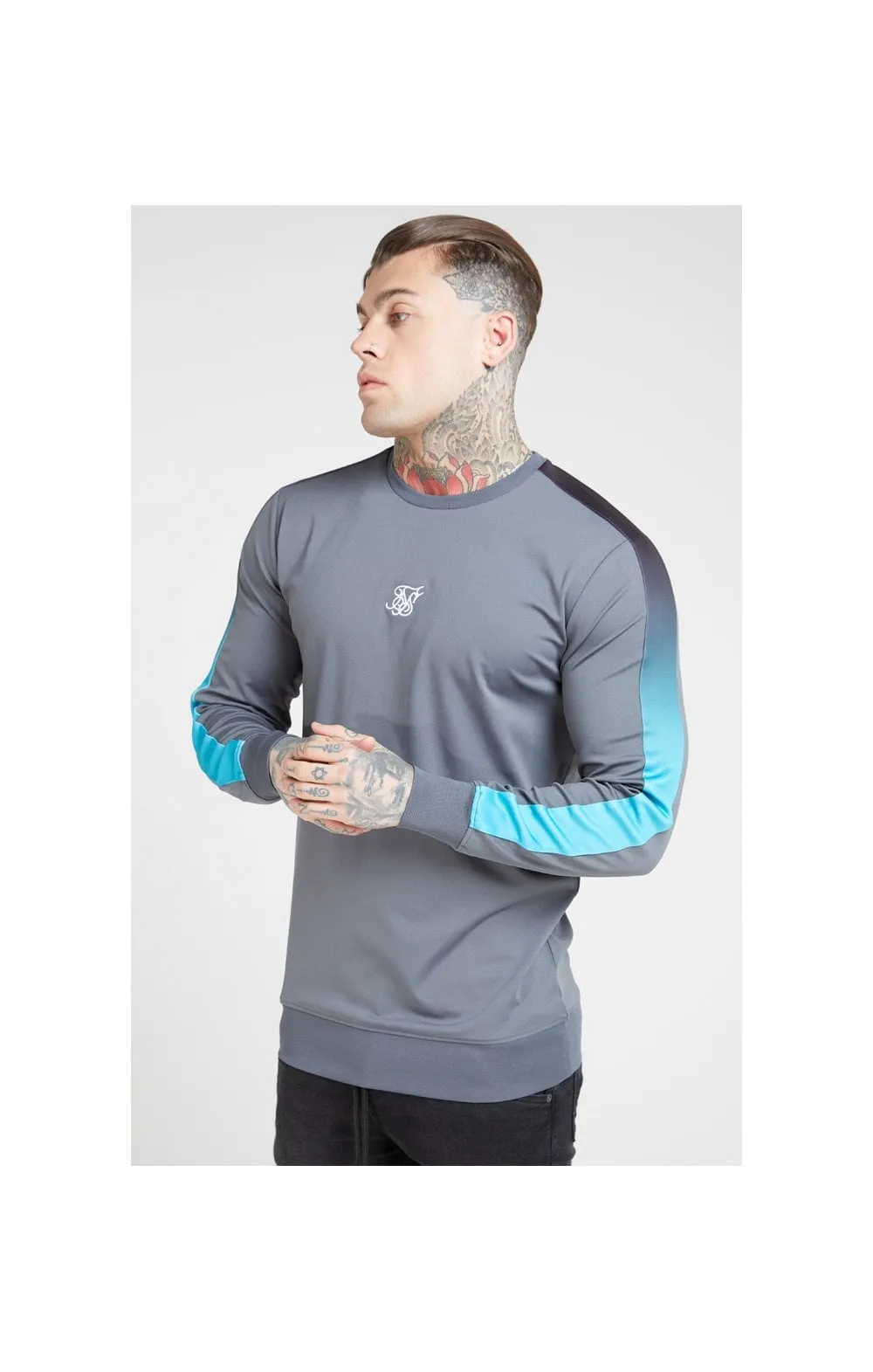 SikSilk Fade Panel Crew Sweat – Slate sold by Siksilk