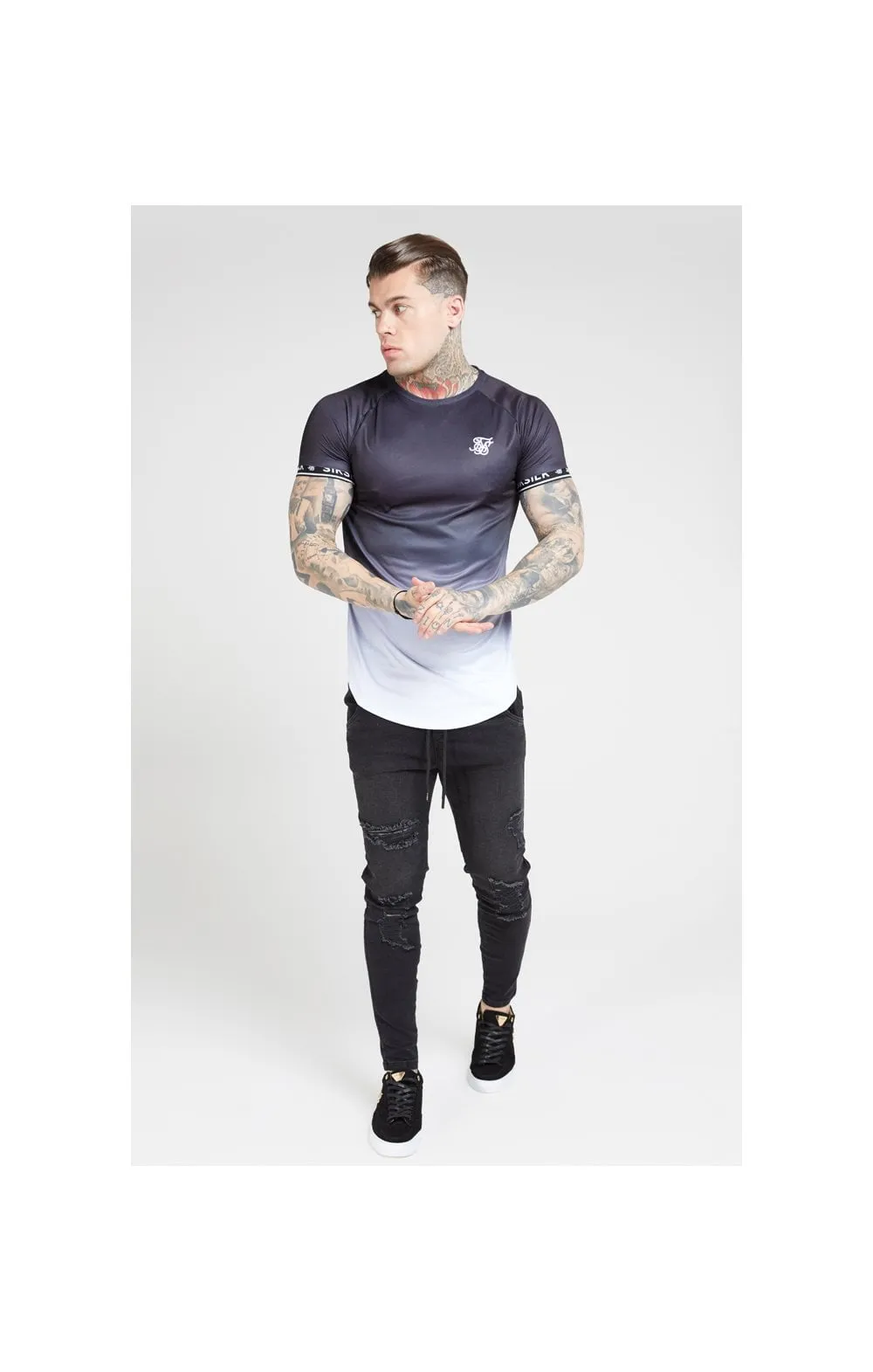 SikSilk S/S Raglan Curved Hem Tech Tee – Black & White sold by Siksilk product image thumbnail 3