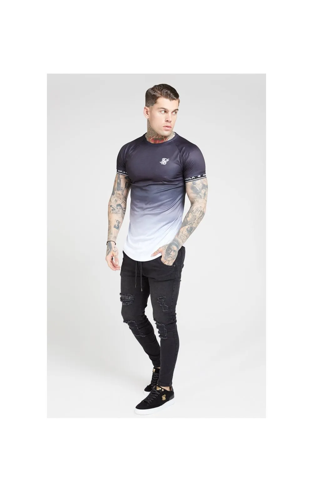 SikSilk S/S Raglan Curved Hem Tech Tee – Black & White sold by Siksilk product image thumbnail 4