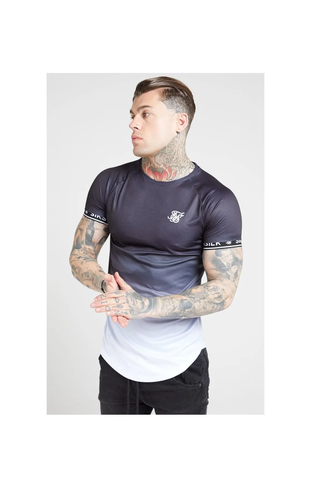 SikSilk S/S Raglan Curved Hem Tech Tee – Black & White sold by Siksilk
