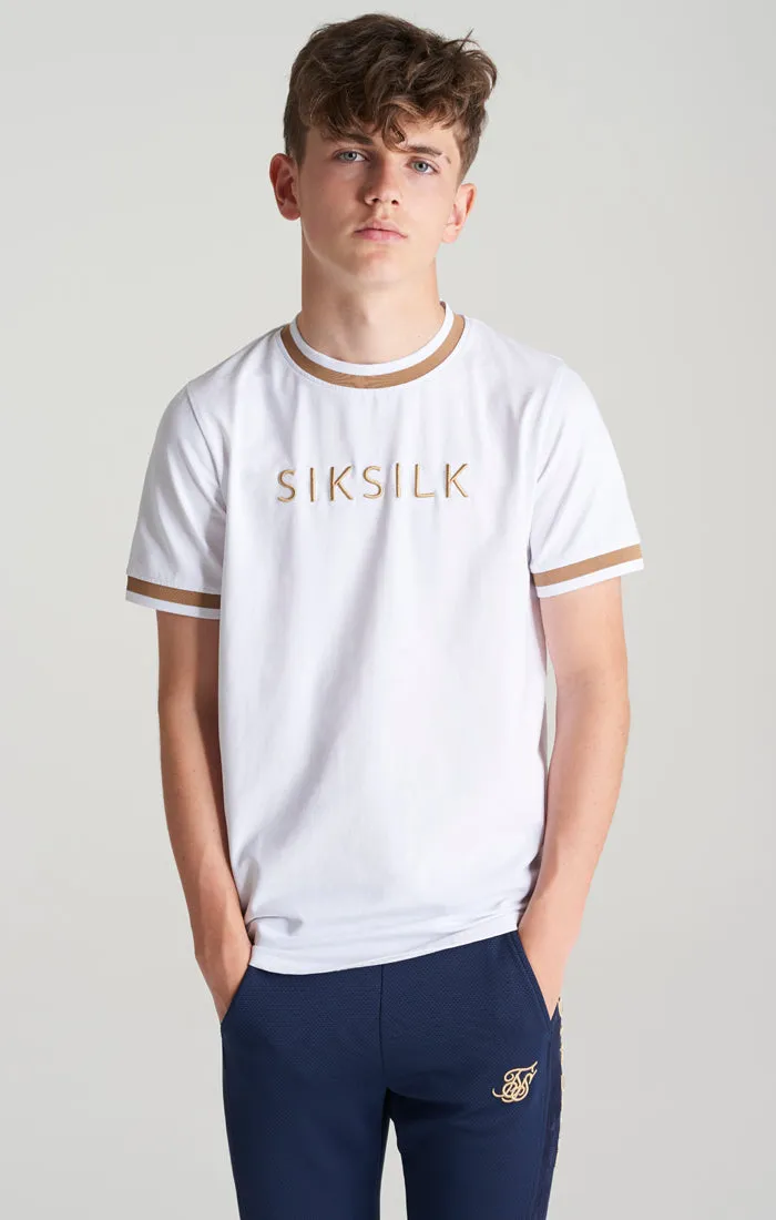 Boys White Contrast Collar T-Shirt sold by Siksilk