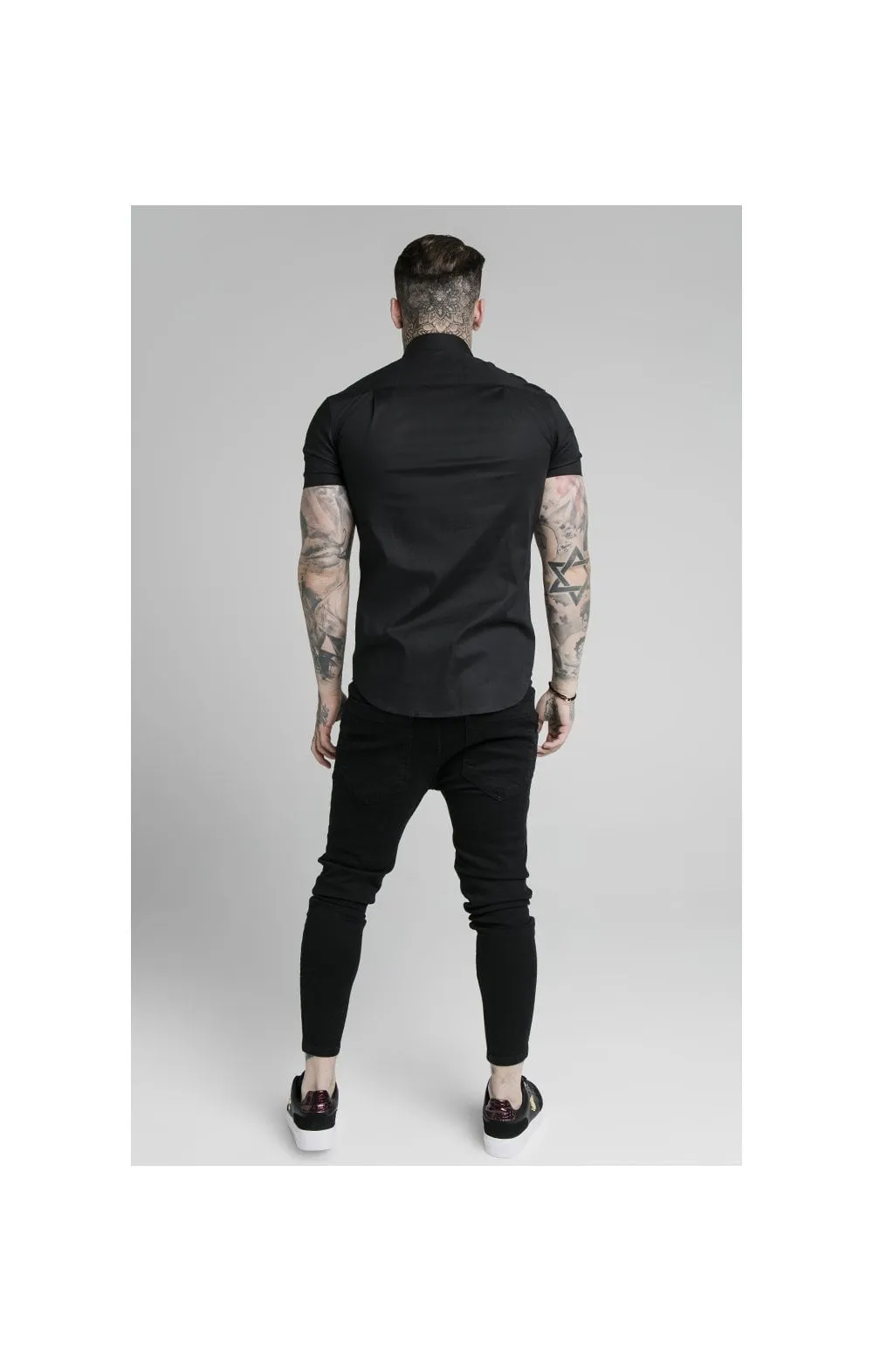 SikSilk S/S Woven Tape Placket Shirt - Black sold by Siksilk product image thumbnail 4