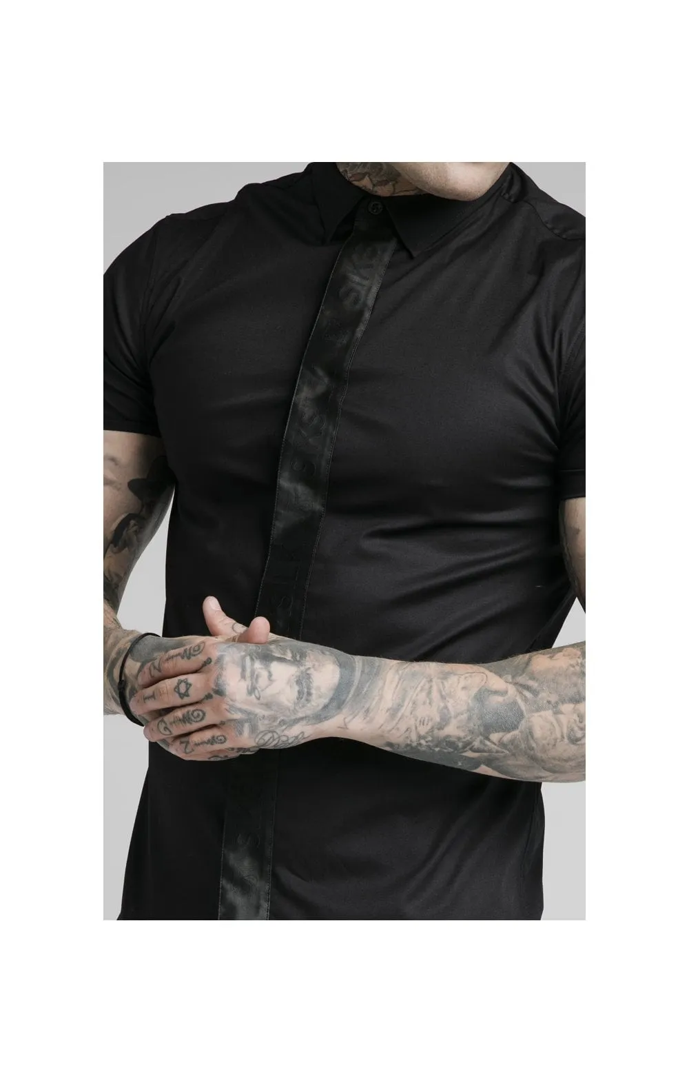 SikSilk S/S Woven Tape Placket Shirt - Black sold by Siksilk product image thumbnail 2