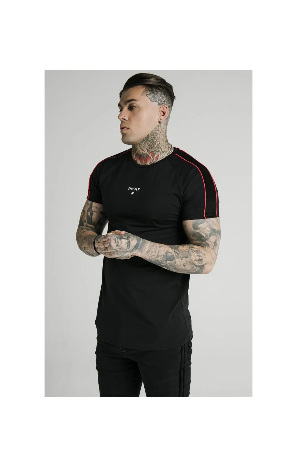 SikSilk Imperial Raglan Gym Tee - Black & Red sold by Siksilk
