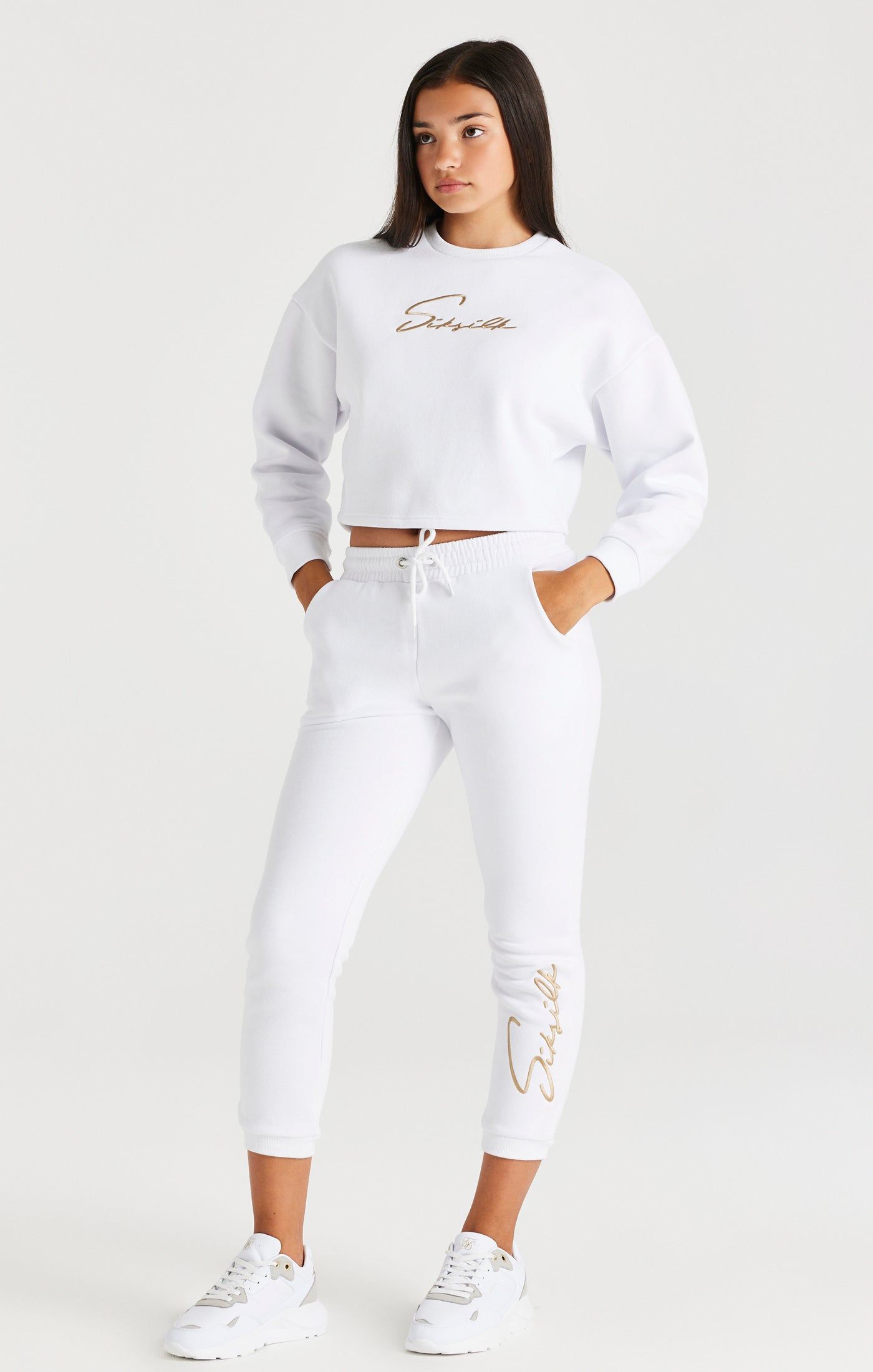 Girls White Signature Cropped Sweatshirt sold by Siksilk product image thumbnail 3