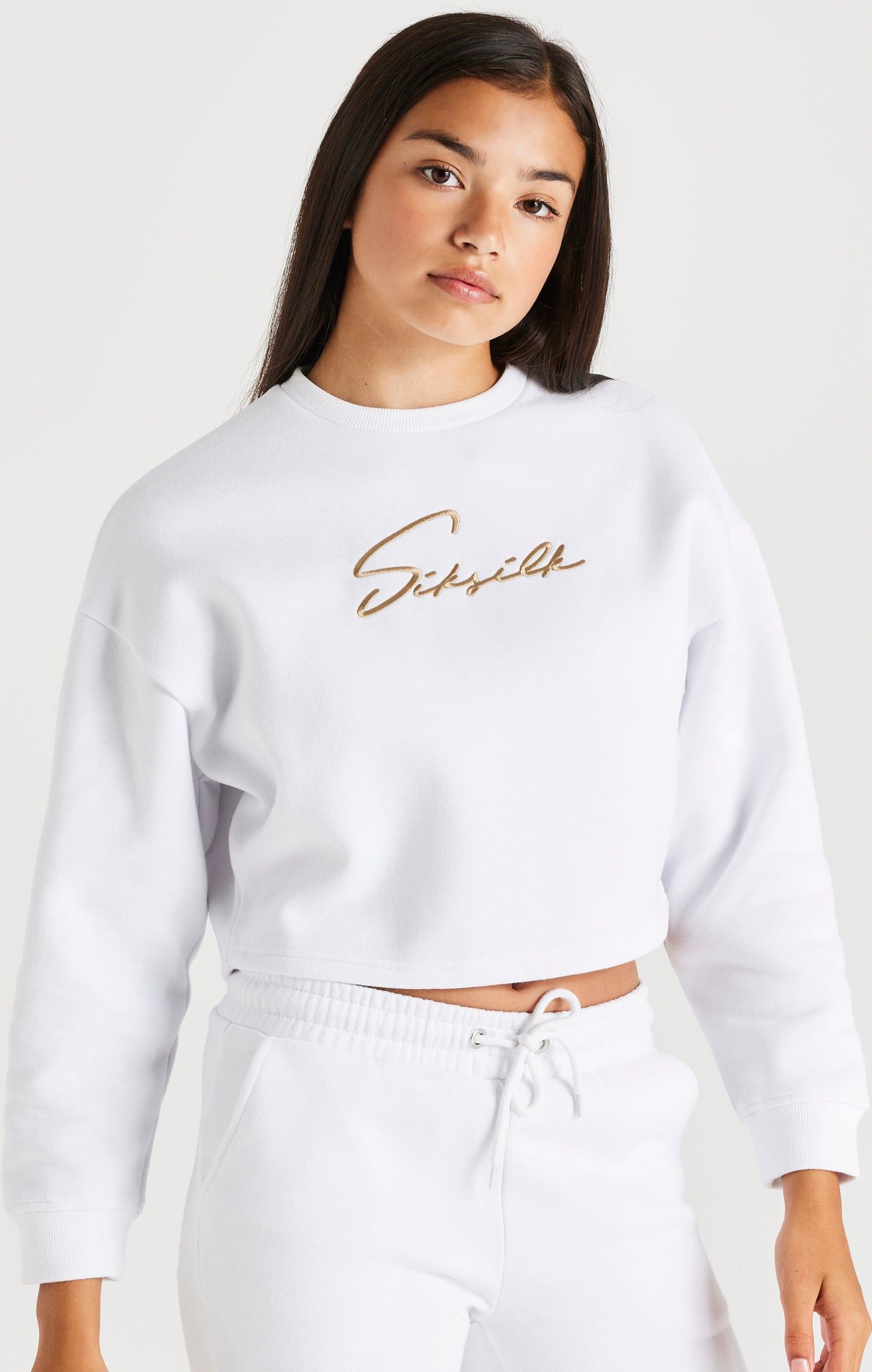 Girls White Signature Cropped Sweatshirt sold by Siksilk