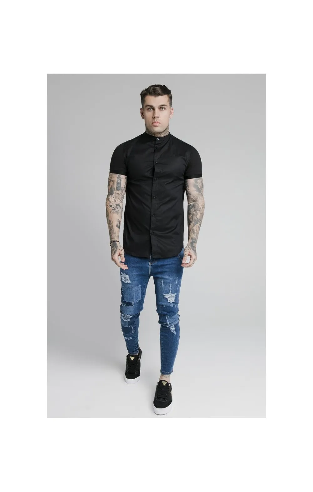SikSilk S/S Fade Grandad Shirt - Black & Neon Fade sold by Siksilk product image thumbnail 4
