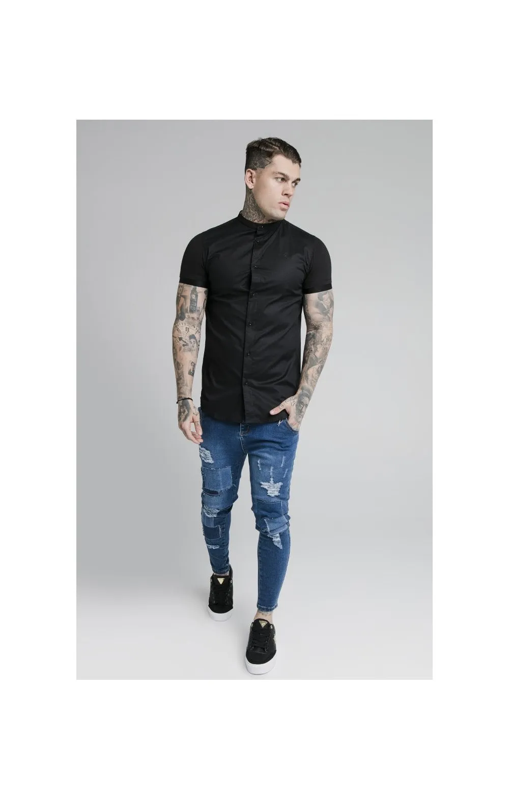 SikSilk S/S Fade Grandad Shirt - Black & Neon Fade sold by Siksilk product image thumbnail 5