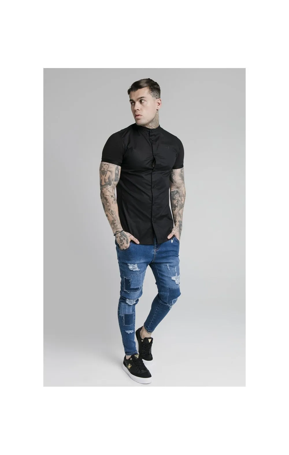 SikSilk S/S Fade Grandad Shirt - Black & Neon Fade sold by Siksilk product image thumbnail 2
