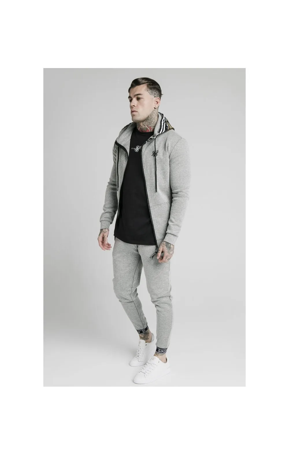 SikSilk Muscle Fit Zip Through Hoodie - Grey Marl sold by Siksilk product image thumbnail 5